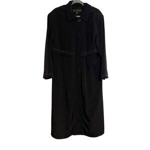 Misty Harbor Trench Coat Women's Size 12 Black Hood Long Dark Academia Lagenlook